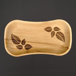 AMADEA Drevený servírovací podnos s motívom listov, masívne drevo, 30 cm