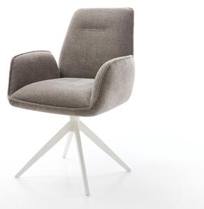 DELIFE Jedálenská stolička Zoa-Flex texturovaná látka mäkká taupe krížová podstava široká biela 360° otočná hojdacia funkcia vrecková pružina