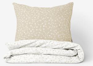 Goldea bavlnené posteľné obliečky - kvietky a motýle so zlatisto béžovou 140 x 200 a 70 x 90 cm