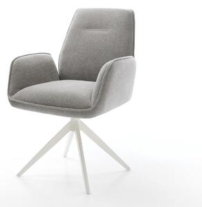 DELIFE Jedálenská stolička Zoa-Flex texturovaná látka mäkký sivá krížová podstava široká biela 360° otočná hojdacia funkcia vrecková pružina