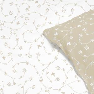 Goldea bavlnené posteľné obliečky - kvietky a motýle so zlatisto béžovou 140 x 220 a 70 x 90 cm