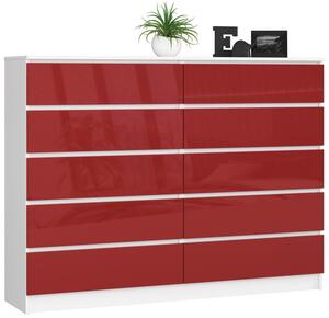 Komoda K160 10SZ CLP červená, lesk