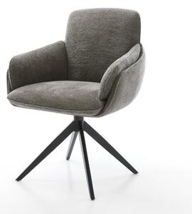 DELIFE Jedálenská stolička Luan-Flex s opierkami bouclé mäkký tmavobéžová krížová podstava široká čierna 360° otočná hojdacia funkcia