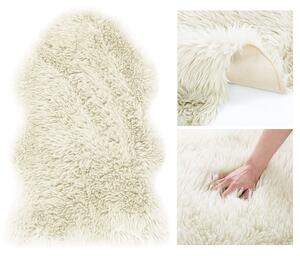 Nádherný krémový kožušinový koberec s vysokým vlasom 50 x 80 cm