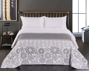 Bielo sivá ornamentálna prikrývka na postele 260 x 280 cm