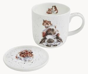 Hrnček's podložkou z jemného kostného porcelánu Piggy In Middle, 2 ks