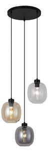 Závesná lampa čierna s jantárovým, dymovým a čírym sklom 3-Lights - Elena