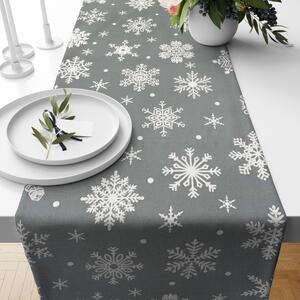 Ervi bavlnený behúň na stôl - snehové vločky na šedom