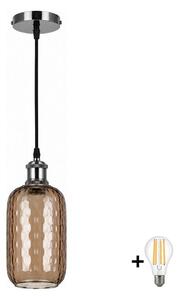 BRILAGI-LED Závesný luster na lanku RETRO GLASS 1xE27/60W/230V pr. 14 cm čierna/dymovo-hnedá