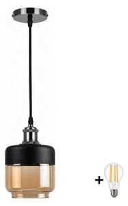 BRILAGI-LED Luster na lanku RETRO GLASS 1xE27/60W/230V priemer 14 cm čierna/dymovo-béžová