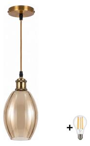 BRILAGI-LED Luster na lanku RETRO GLASS 1xE27/60W/230V pr. 17cm zlatá/zadymená béžová