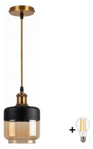 BRILAGI-LED Luster na lanku RETRO GLASS 1xE27/60W/230V pr. 14cm zlatá/dymová béžová