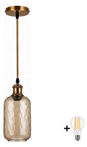 BRILAGI-LED Závesné svietidlo na lanku RETRO GLASS 1xE27/60W/230V pr. 14 cm zlatá/dymovo-hnedá