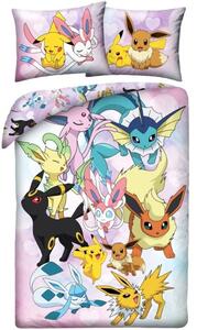 Posteľné obliečky z mikrovlákna Pokémoni - motív Pikachu a Eeveelutions - 70x90 cm + 140x200 cm