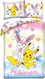 Posteľné obliečky z mikrovlákna Pokémoni - motív Pikachu a Sylveon - 70x90 cm + 140x200 cm