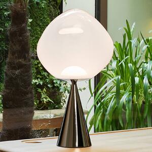 Tom Dixon Stolová LED lampa Melt Cone Fat, opálová/strieborná, 47 cm, Chrómová / strieborná, Obývacia izba / jedáleň, kov, Dizajn, Stojacie svietidlo