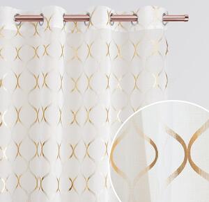 Biela záclona kruhy s luxusným zlatým vzorom 140 x 280 cm