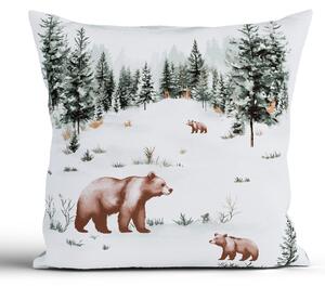 Vianočná bavlnená obliečka na vankúšik Renforcé 40 × 40 cm - Medvede v zime