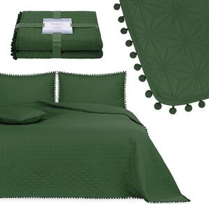 Výrazný tmavo zelený prešívaný prehoz na posteľ 240 x 260 cm