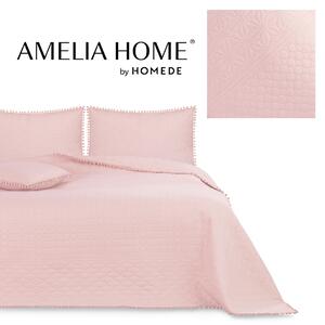 Romantická jemne ružová prikrývka na posteľ s pompónmi 260 x 280 cm
