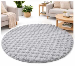 Okrúhly Bublinový koberec Rabbit Buble 120 cm strieborný plyšový