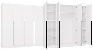 Skriňa SENSO 4D, 200 cm, 4 dvere, čierne úchytky, vhodná do obývačky alebo spálne, farba: biela