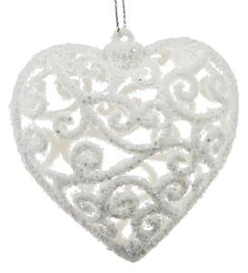 Vianočná ozdoba Carlita Srdce biela, 10 x 10 x 2 cm, plast
