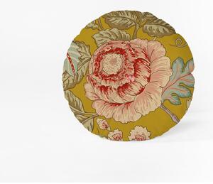 Žltý vankúš Velvet Atelier Japanese Flowers, ø 40 cm