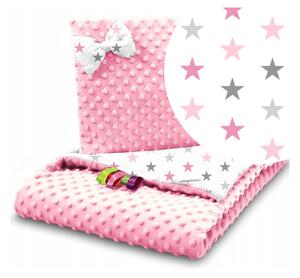 Detská deka + vankúš Minky Farba: ružová-hviezdičky