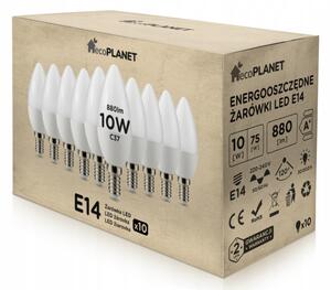10x LED žiarovka - ecoPLANET - E14 - 10W - sviečka - 880Lm - teplá biela