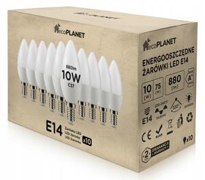 10x LED žiarovka - ecoPLANET - E14 - 10W - sviečka - 880Lm - neutrálna biela