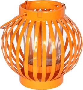 LHW Oranžový kovový lampáš na sviečku na výzdobu balkóna, terasy a záhrady