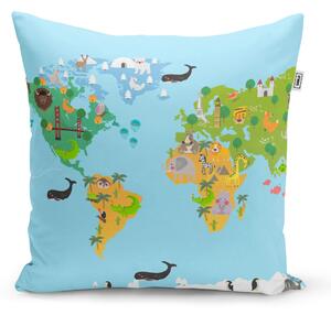 Sablio Vankúš Zvieracia mapa sveta - 40x40 cm