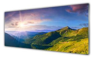 Sklenený obklad Do kuchyne Hora lúka slnko krajina 125x50 cm