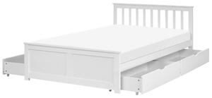 Posteľ biela borovicové drevo MDF 120 x 200 cm s čelom 4 zásuvky minimalistický štýl spálňa