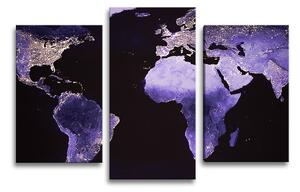 Sablio Obraz - 3-dílný Světelná Mapa sveta - 75x50 cm