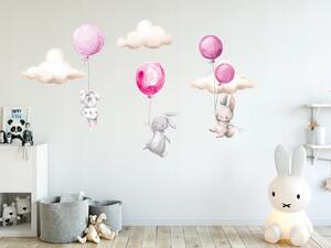 Vulpi Detské samolepky na stenu Ružoví zajačikovia na balónoch 100x50 cm