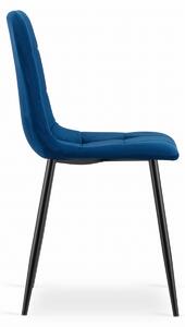 Modrá zamatová stolička KARA s čiernymi nohami