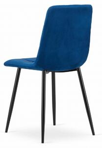 Modrá zamatová stolička KARA s čiernymi nohami