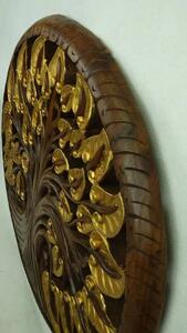 Dekorácia na stenu Strom života zlatý, 90 cm, teakové drevo, ručná práca (Masterpiece ručná práca)