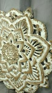Dekorácia na stenu Mandala biela MILIA, teakové drevo, 90cm, ručná práca (Masterpiece ručná práca)