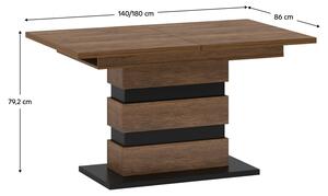 KONDELA Rozkladací jedálenský stôl, dub bolzano/čierna, 140-180x86 cm, DELIS S