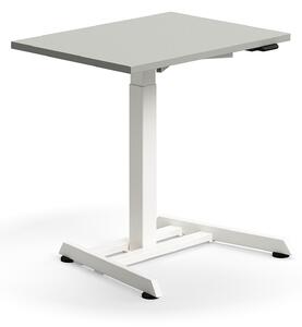 Výškovo nastaviteľný stôl QBUS, s centrálnou nohou, 800x600 mm, biely rám, svetlošedá