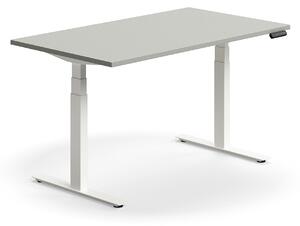 Výškovo nastaviteľný stôl QBUS, rovný, 1400x800 mm, biely rám, svetlošedá