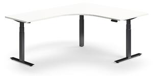 Výškovo nastaviteľný stôl QBUS, rohový, 1600x2000 mm, čierny rám, biela