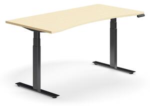 Výškovo nastaviteľný stôl QBUS, s výrezom, 1600x800 mm, čierny rám, breza