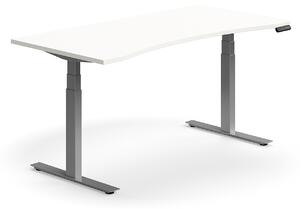 Výškovo nastaviteľný stôl QBUS, s výrezom, 1600x800 mm, strieborný rám, biela