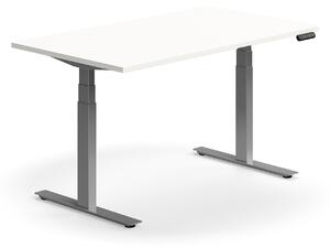 Výškovo nastaviteľný stôl QBUS, rovný, 1400x800 mm, strieborný rám, biela