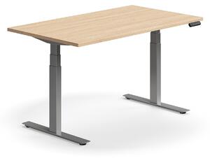 Výškovo nastaviteľný stôl QBUS, rovný, 1400x800 mm, strieborný rám, dub
