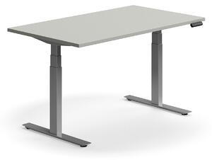 Výškovo nastaviteľný stôl QBUS, rovný, 1400x800 mm, strieborný rám, svetlošedá